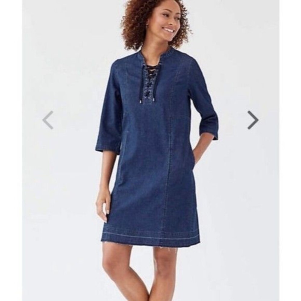 J Jill Denim Lace Up Raw Hem Dress - 3X